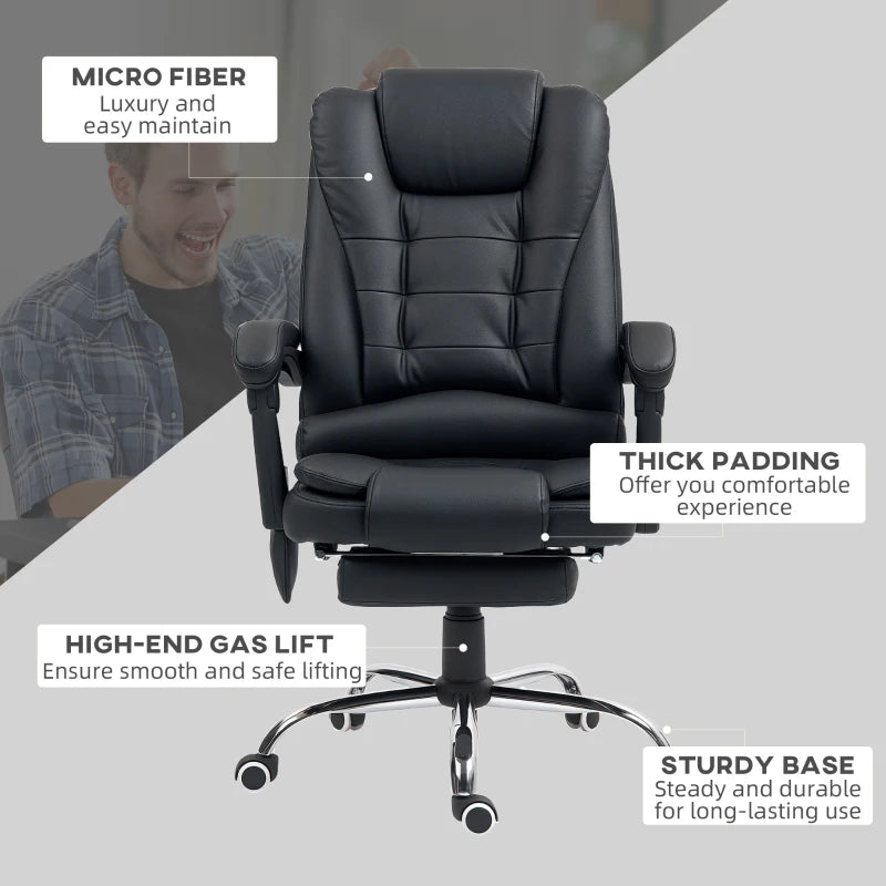 Vinsetto Ergonomic Office Chair with 6-Point Massage, Back Heat, Adjustable Footrest, Swivel Wheels, Reclining - Black PU