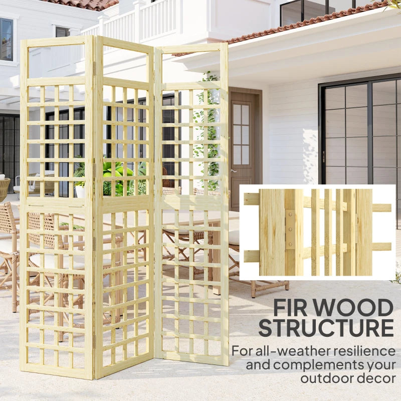 3-Panel Freestanding Wooden Garden Privacy Screen - Foldable Outdoor Divider/Trellis, Natural Wood Finish, 120 x 170 cm