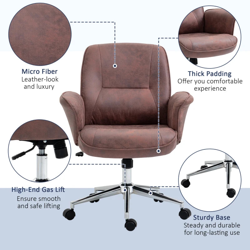 Vinsetto Red Office Chair - Ergonomic Swivel Desk Chair with Armrests & Rolling Wheels for Home & Work