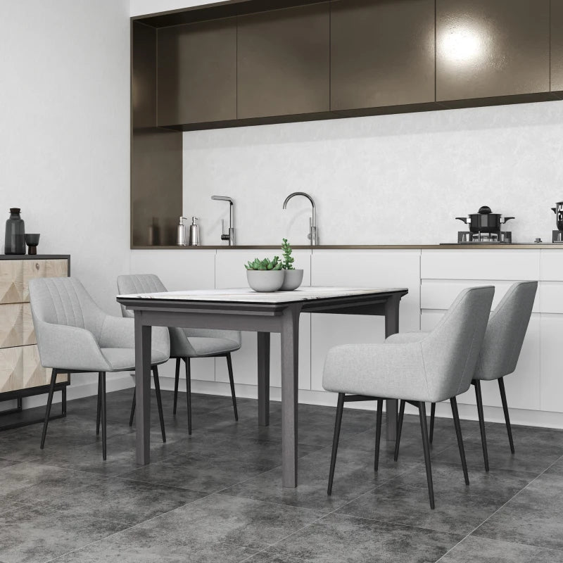 Set of 4 Upholstered Linen Dining Chairs with Metal Legs - Light Grey Kitchen & Living Room Furniture