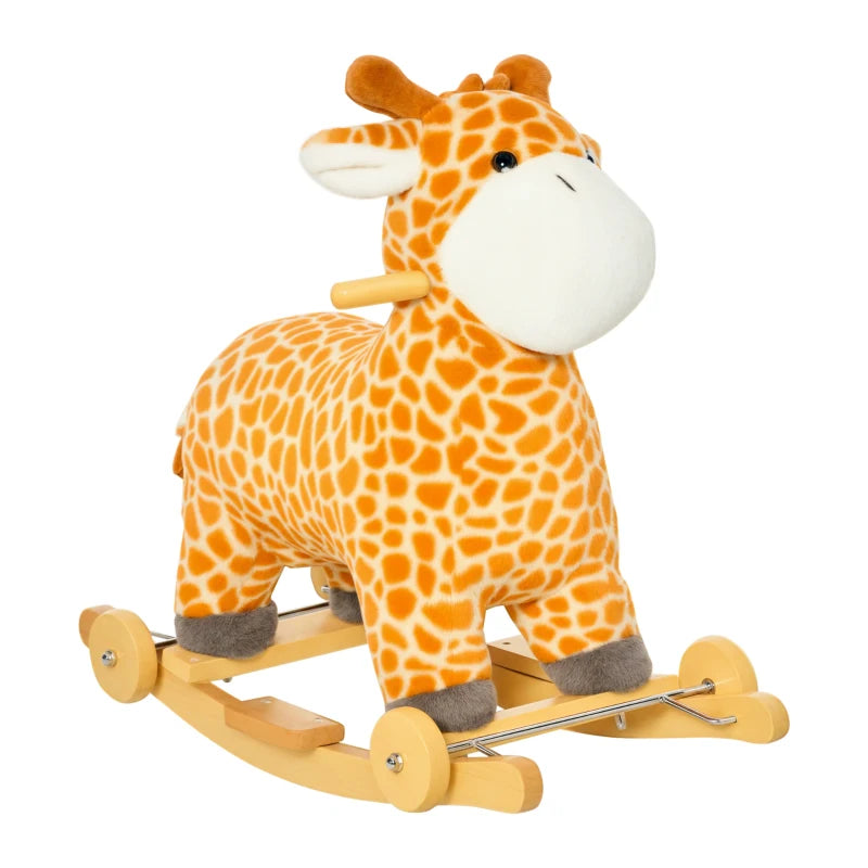 2-in-1 Kids Plush Rocking Horse Giraffe Ride-On with Wheels & Sounds - Wooden Base for Ages 3-6