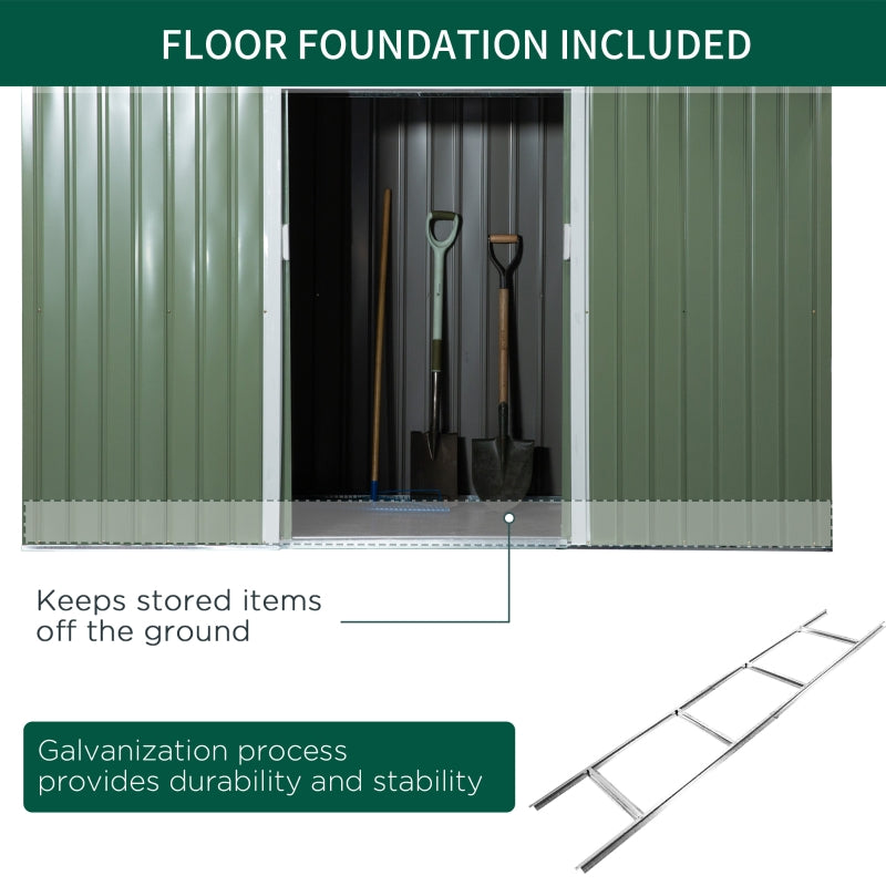 9ft x 4ft Green Shed With Foundation Kit, Ventilation and Double Doors