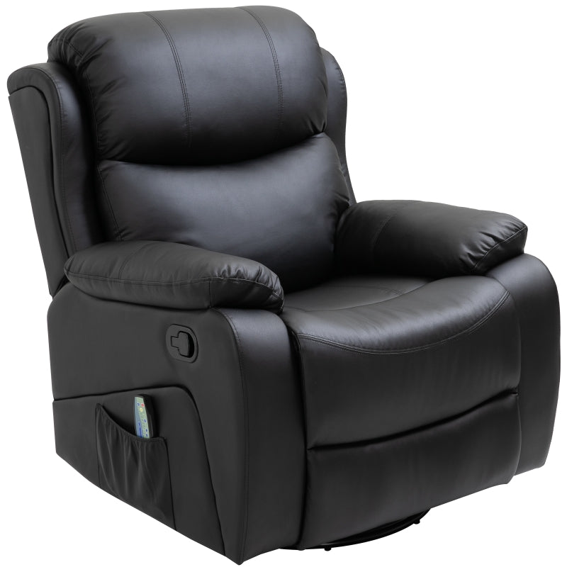 Reclining PU Leather Massage Chair with 8 Points and Heat, Manual Swivel Base, Footrest and Remote Control, Black