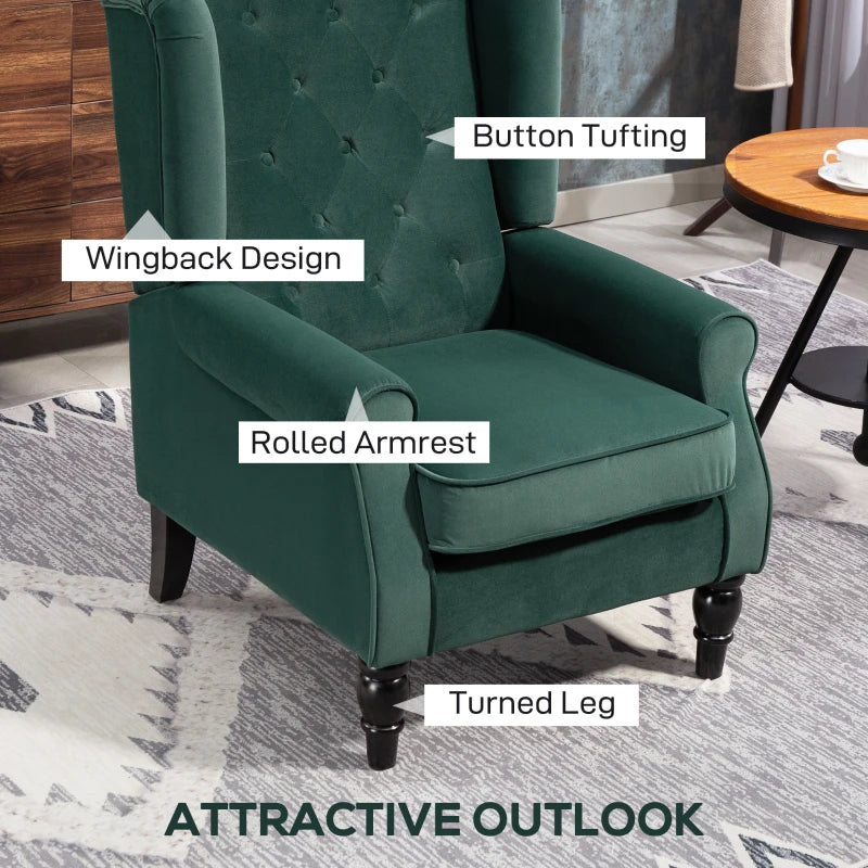 Retro Upholstered Wingback Accent Chair with Button Tufting for Living Room and Bedroom in Green