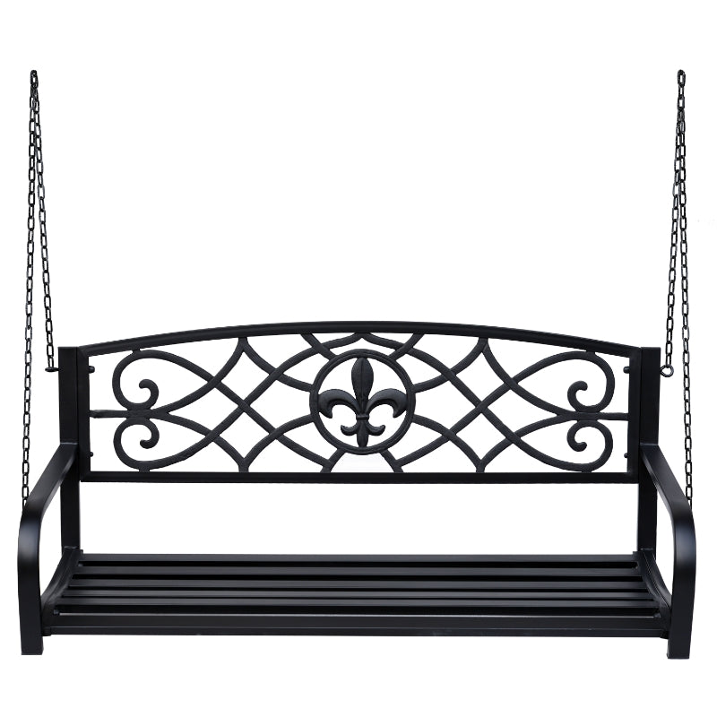 Black Metal 2-Seater Garden Swing Chair with Chains