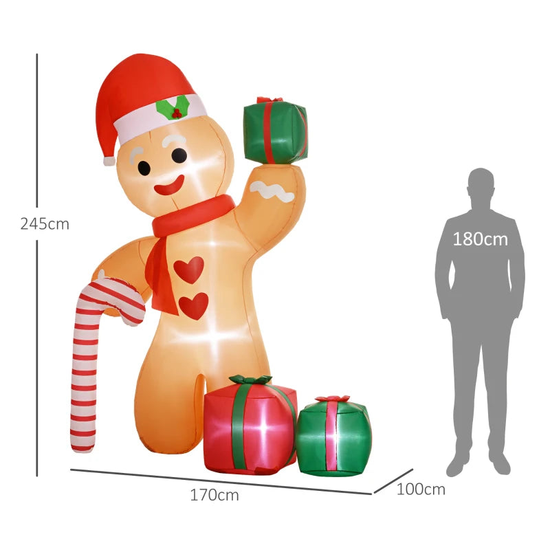 8ft Inflatable Gingerbread Man Christmas Decoration - Giant Holiday Yard Decor for Festive Outdoor Display