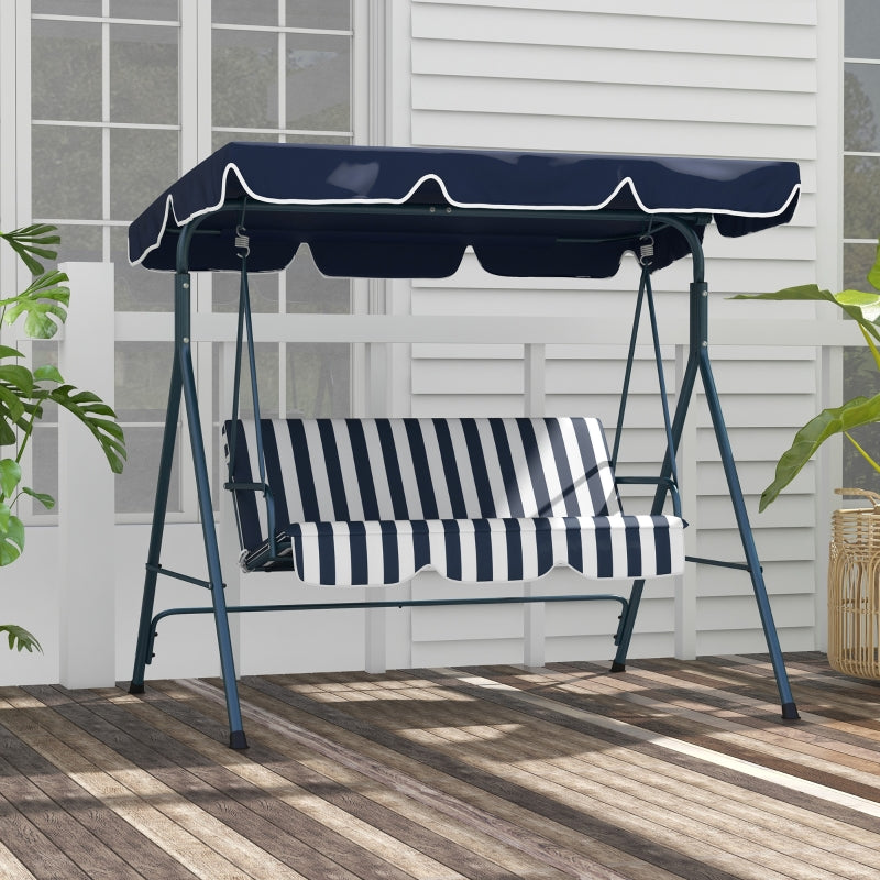 Blue 3-Seater Garden Swing Chair with Adjustable Canopy