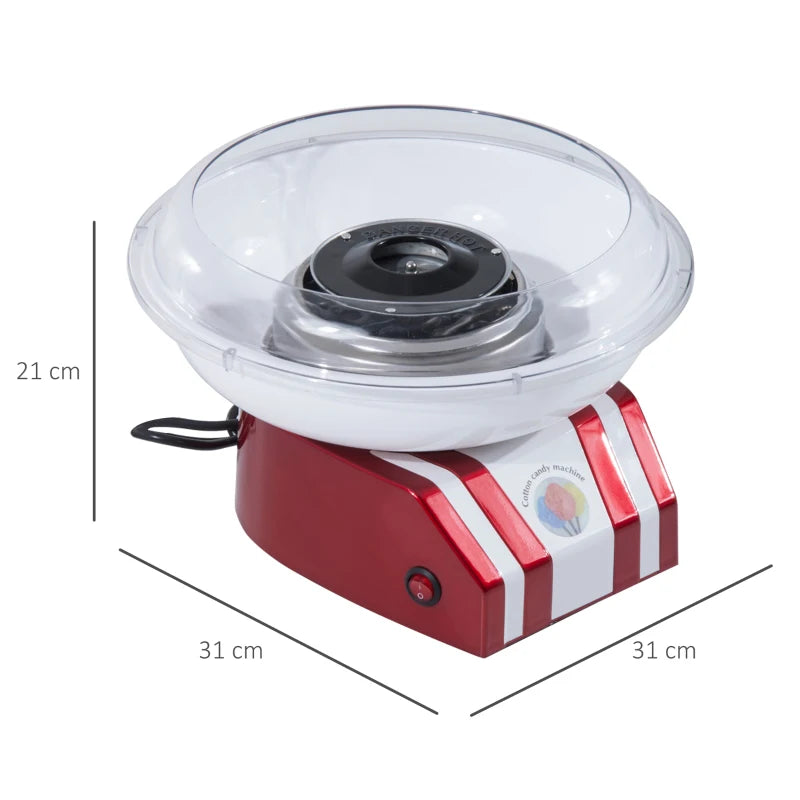 Retro Candy Floss Machine for Kids & Adults - 550W Cotton Candy Maker with 10 Sticks, Non-Slip Base, Red & White