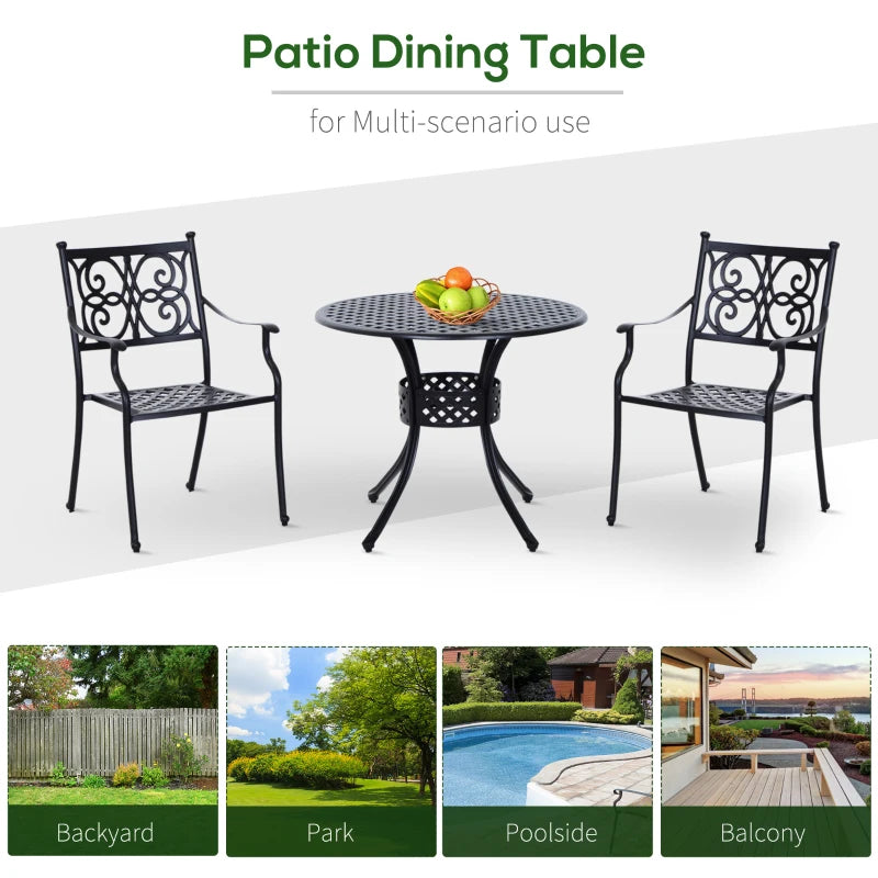 Black 85cm Round Outdoor Dining Table with Umbrella Hole