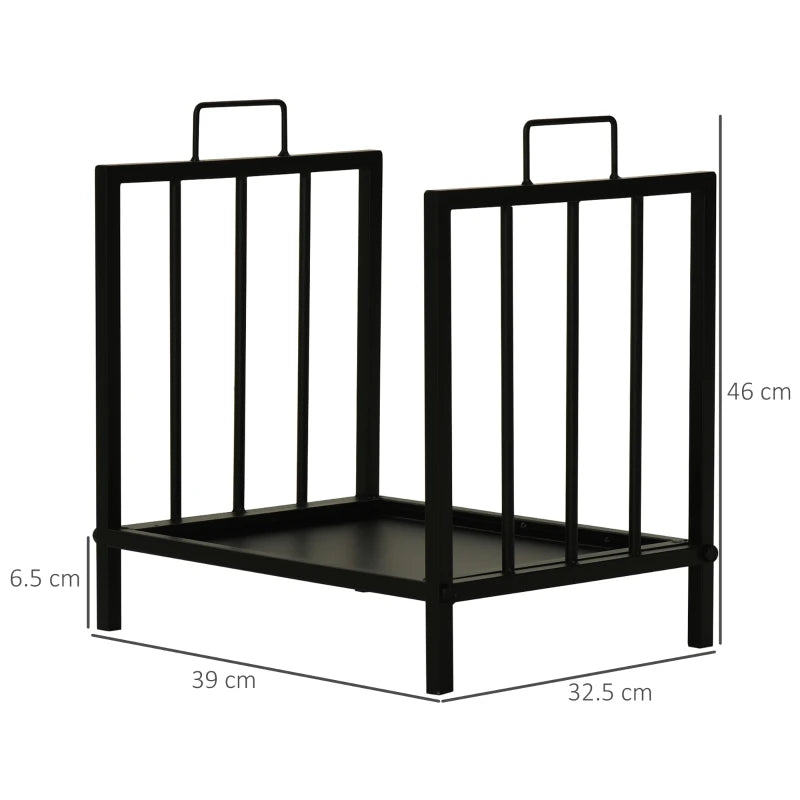 Metal Firewood Log Holder Rack - Indoor Outdoor Fireplace Wood Storage Shelf, Rust-Resistant, Black, 39L x 32.5W x 46H cm