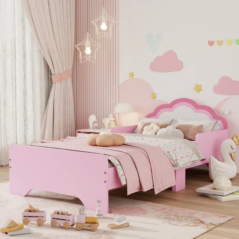 ZONEKIZ Princess Toddler Bed Frame - Cloud Design, Pink Kids Bed, 143x74x55cm, Perfect for Little Dreamers