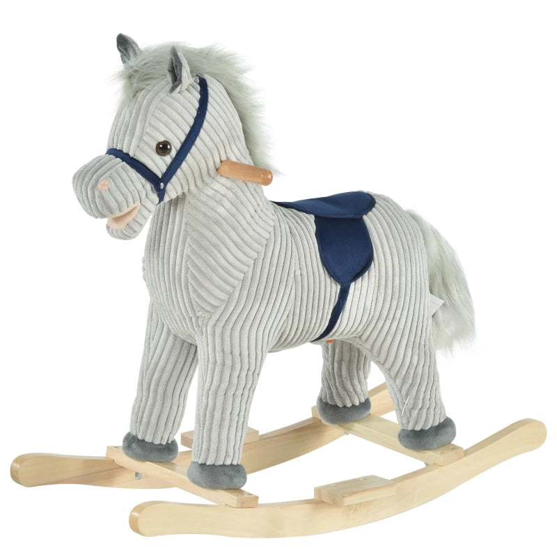 Kids Plush Rocking Horse with Sound - Soft Ride-On Toy for Children Ages 3-6 - Grey Rocker Gift