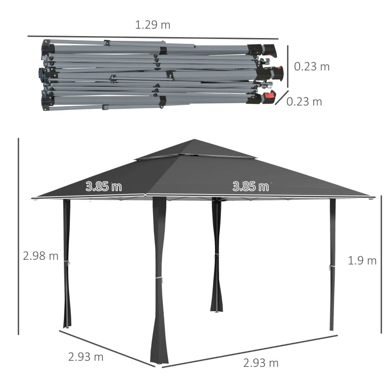 Dark Grey 4x4m Double Roof Pop-up Gazebo Canopy Tent with UV Protection