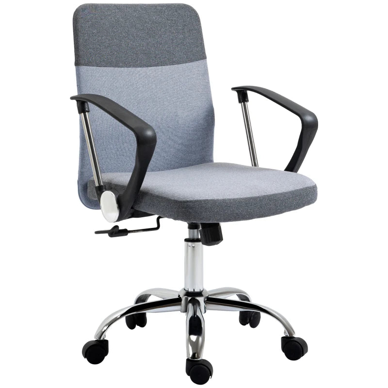 Vinsetto Grey Linen Fabric Swivel Office Chair - Adjustable Computer Desk Chair with Wheels for Home Study