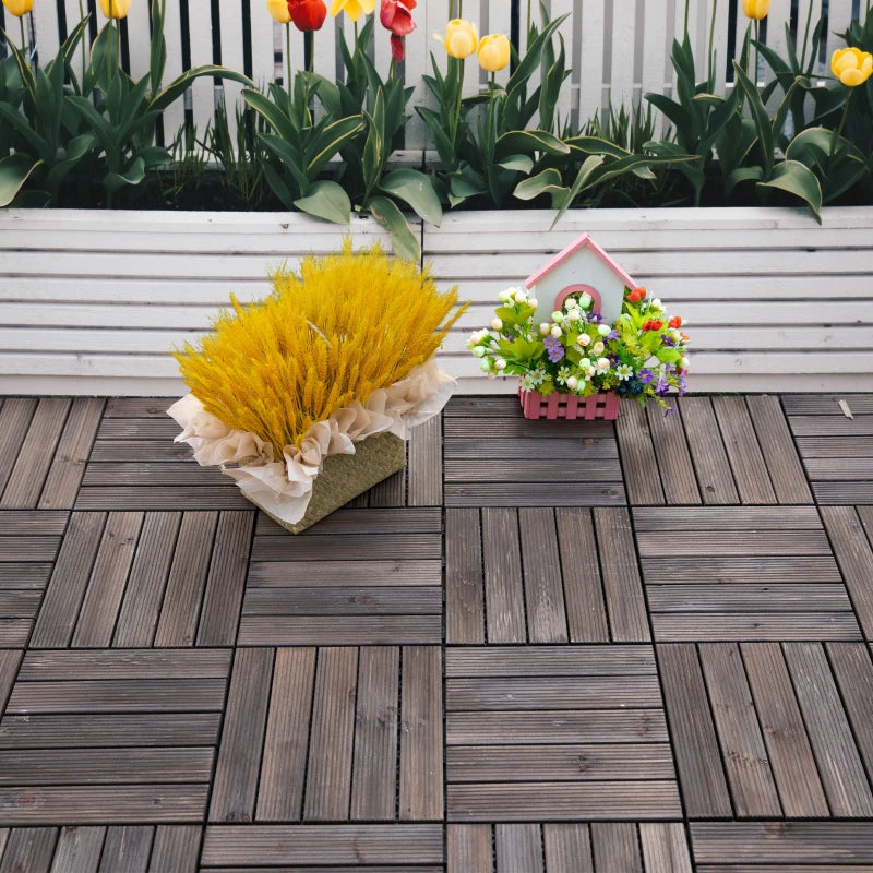 x27 Pack of 30 x 30 cm Solid Wood Decking Tiles - Interlocking
