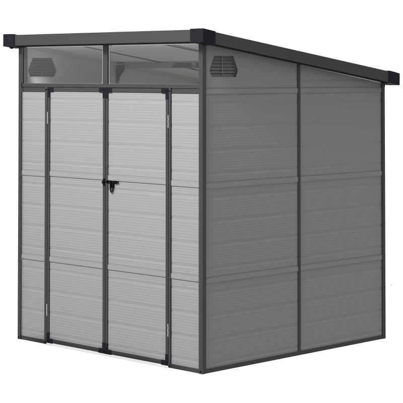 6ft x 6 ft Light Grey Outdoor Plastic Storage Shed with Windows and Air Vents - Resin Tool Shed with Latch Doors