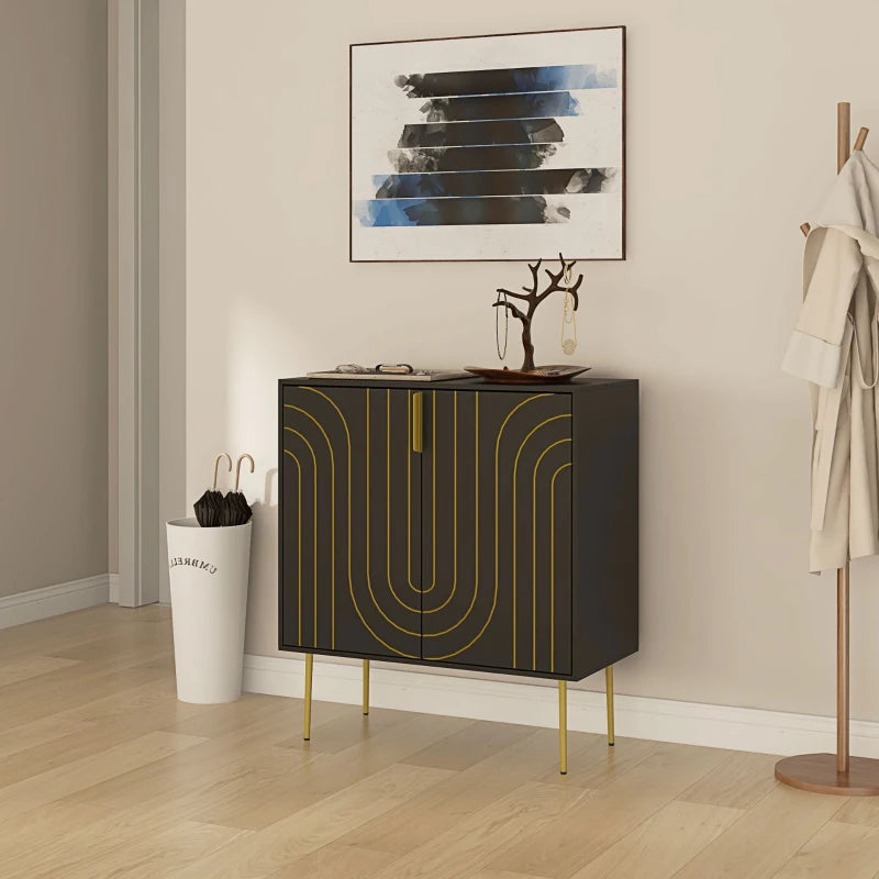 Art Deco Inspired Black and Gold Sideboard with Adjustable Shelf - Elegant Storage Solution for Modern Homes