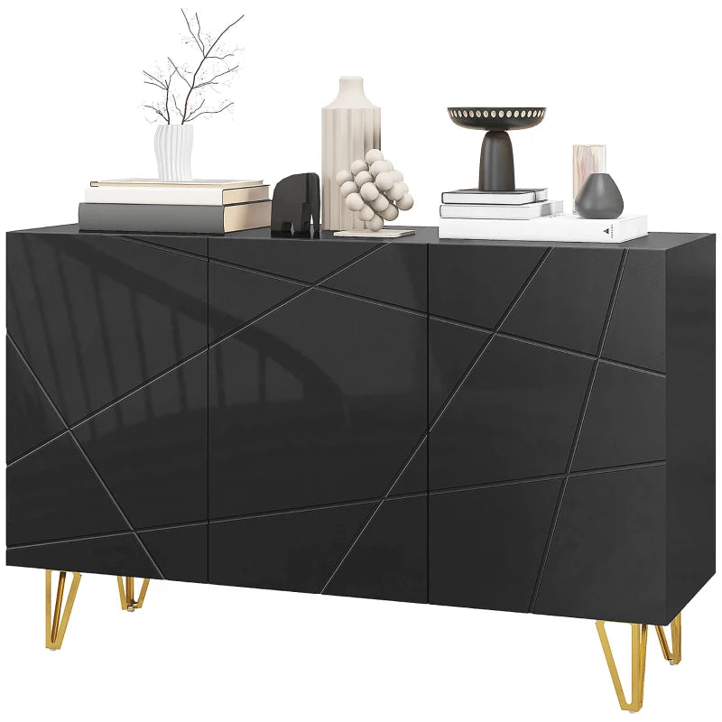 Modern Luxe High Gloss Black Sideboard with Hairpin Legs for Stylish Storage