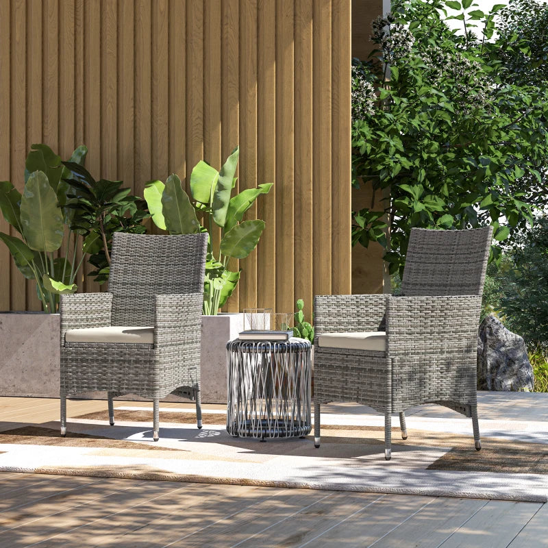2 Pieces Mixed Grey Rattan Garden Dining Chairs Set with Cushions - Outdoor Furniture