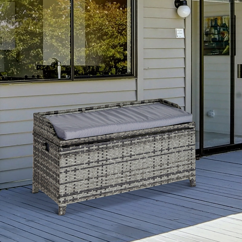 130L Rattan Garden Storage Box - Mixed Grey Rattan Storage Bench