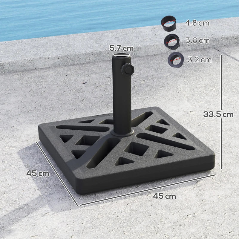 15kg HDPE Black Garden Parasol Base - Outdoor Umbrella Stand with Cut-Out Design for Deck and Poolside