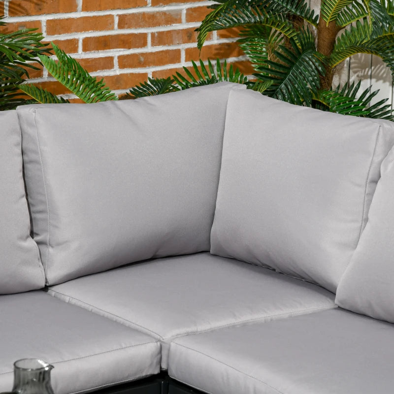 Grey Metal-Framed Garden Corner Sofa With Breathable Mesh Side Pockets