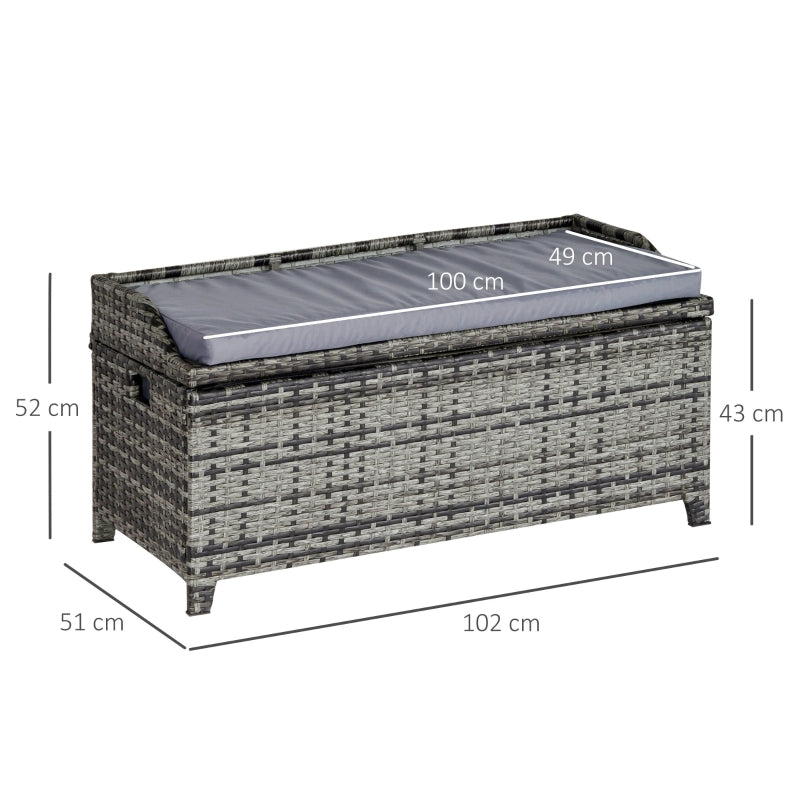 130L Rattan Garden Storage Box - Mixed Grey Rattan Storage Bench