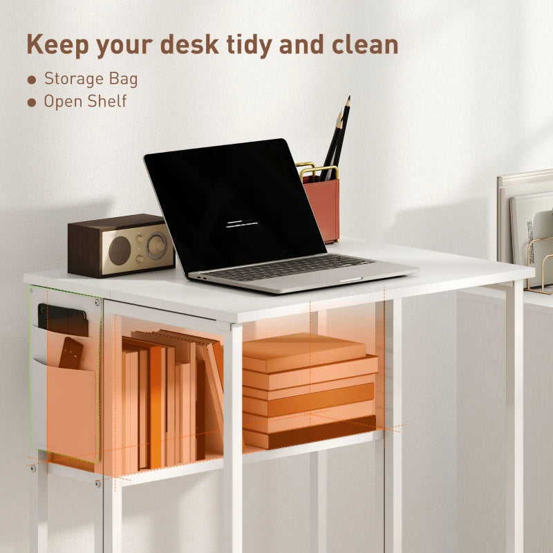 63 cm White Drop Leaf Writing Desk - Compact Home Office Workstation with Versatile Folding Design