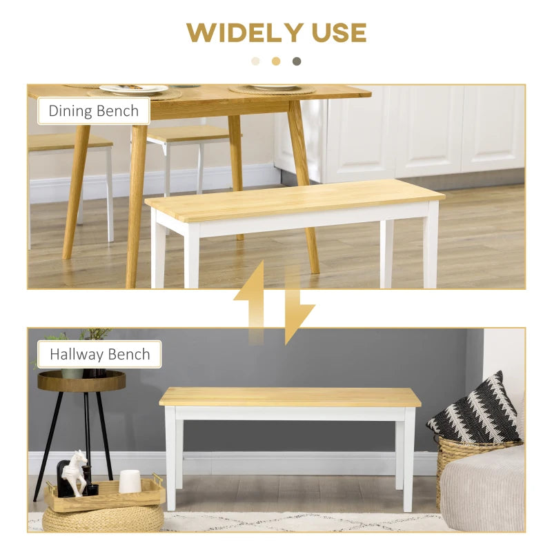 102 cm Wooden Dining Bench for 2 - Stylish White Kitchen & Dining Room Seating, Perfect for Entryway