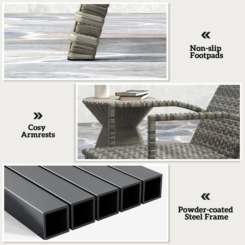 Adjustable PE Rattan Sun Lounger - Mixed Grey Outdoor Recliner for Garden & Patio