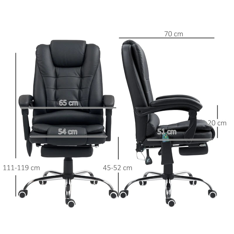 Vinsetto Ergonomic Office Chair with 6-Point Massage, Back Heat, Adjustable Footrest, Swivel Wheels, Reclining - Black PU