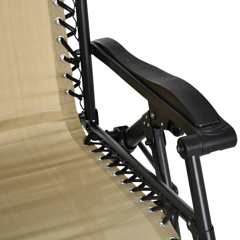 Beige Folding Rocking Sun Lounger Chair with Headrest and Side Holder