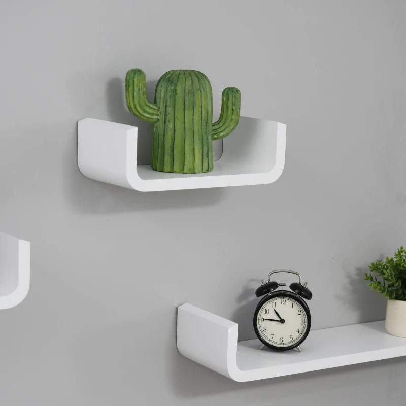 Set of 3 Floating Wall Shelves - Invisible Mounting for Bedroom & Living Room - Modern White Design