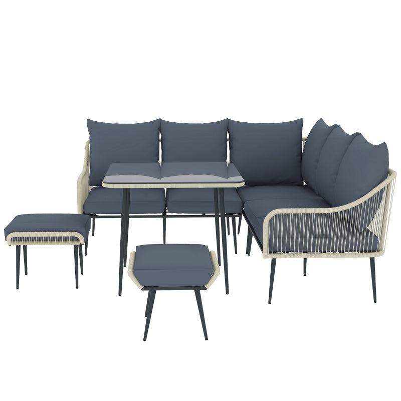 6-Piece Grey Rattan Garden Sofa Set - Strong and Durable Outdoor Furniture