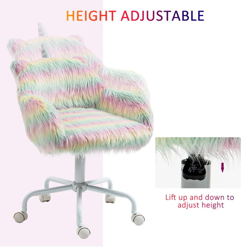 Vinsetto Unicorn Home Office Chair - Height Adjustable Fluffy Desk Chair with Armrests & Swivel Wheels, Colorful Design