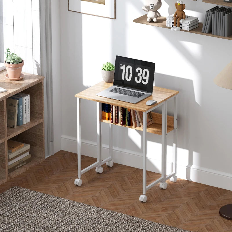 63 cm Drop Leaf Writing Desk - Natural Wood Finish, Compact Home Office Table, Space-Saving Design for Small Rooms