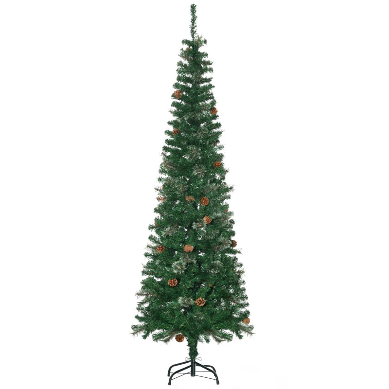 6.5FT Tall Pencil Slim Artificial Christmas Tree with Realistic Branches, Pine Cones & Needles - Perfect Xmas Decoration