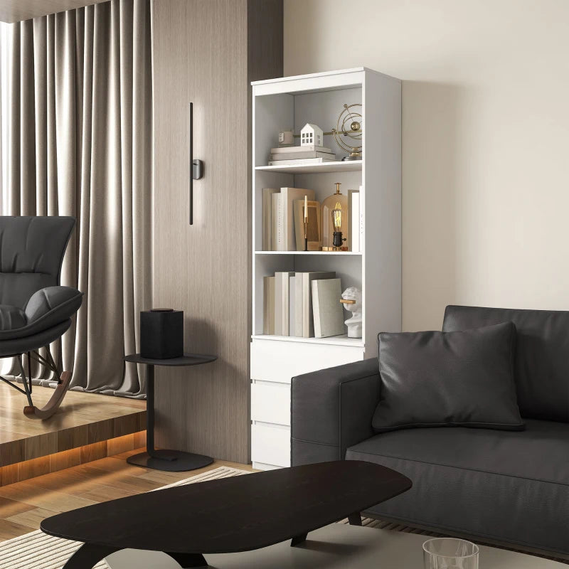 Elegant 180cm Tall White Bookcase with Shelves and Drawers - Perfect for Home or Office Storage