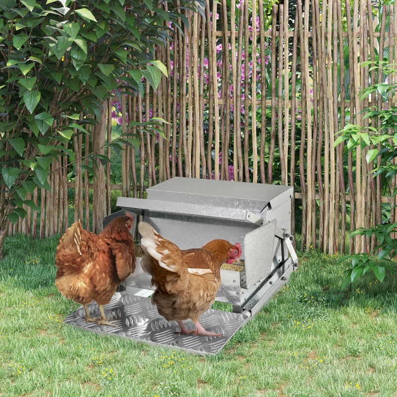 11.5KG Automatic Chicken Feeder - Rat Proof Treadle Design, Self-Opening, Durable Galvanized Steel & Aluminium Construction