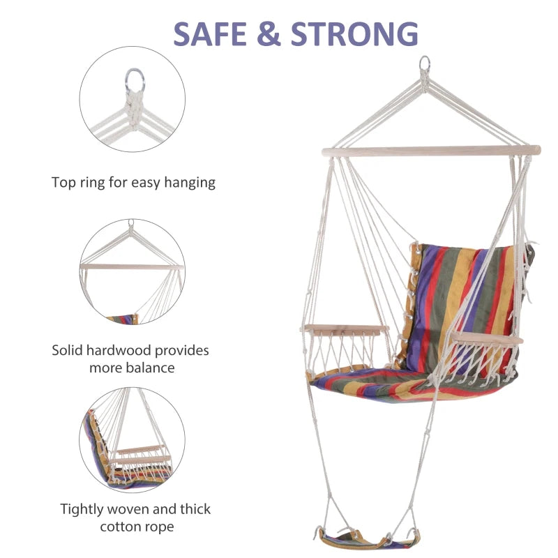 Red Hanging Rope Hammock Chair with Padded Seat & Backrest