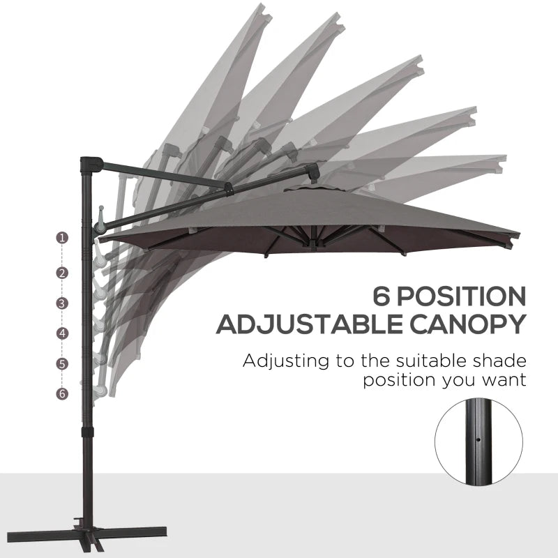 Dark Grey 3m Overhanging Parasol with 360° Rotating Movement