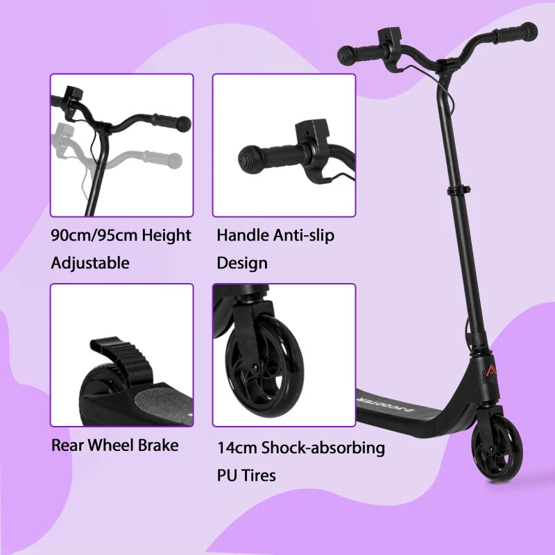 Electric Scooter for Kids, 120W Motor, Adjustable Height, Rear Brake, Safe E-Scooter for Ages 6+, Black