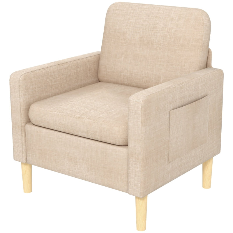 Stylish Upholstered Accent Chair for Living Room, Bedroom or Home Office - Comfy Beige Fireside Armchair