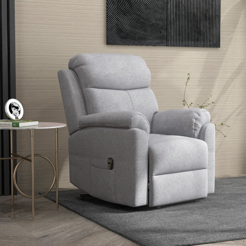 Electric Power Lift Recliner Chair for Elderly, Overstuffed Linen Fabric Armchair with Remote Control and Side Pockets, Grey