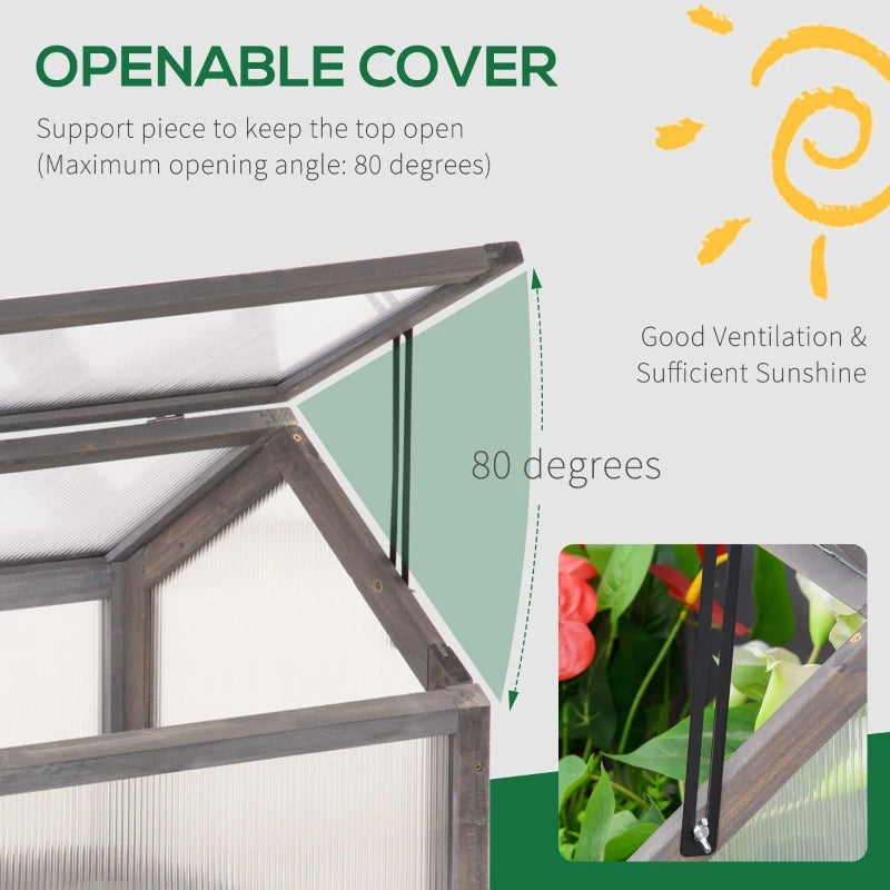 Grey Wooden Cold Frame Greenhouse for Flowers & Vegetables, 90x52x50cm