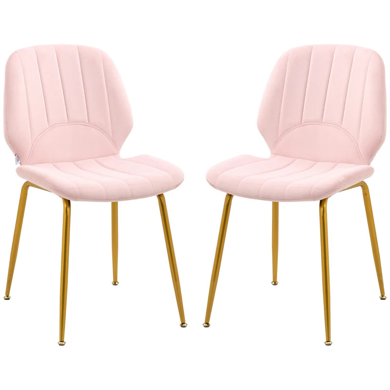 Velvet Dining Chairs Set of 2 - Stylish Pink Upholstered Dining Room Chairs with Backrest, Padded Seat & Steel Legs