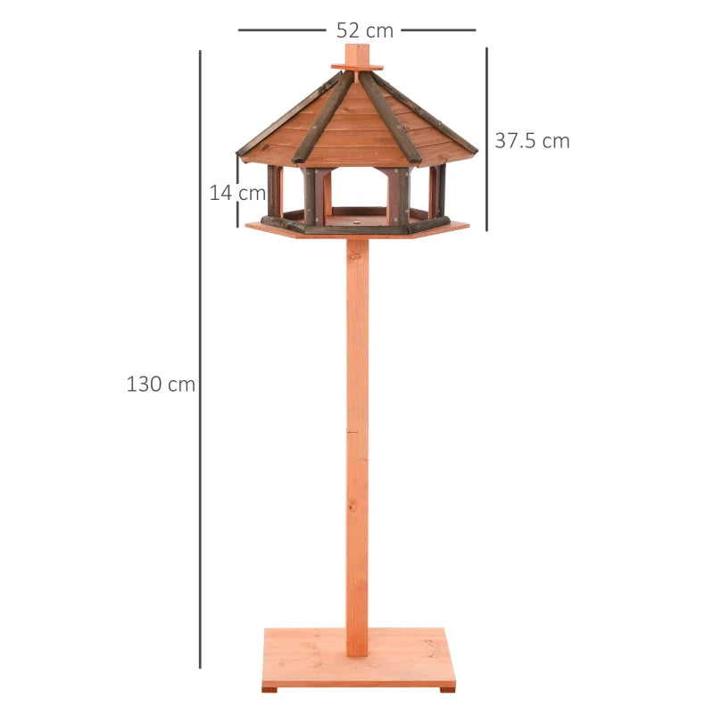 130cm Wooden Bird Table with Roof - Outdoor Feeding Station for Birds, Brown Color, Perfect Garden Accessory