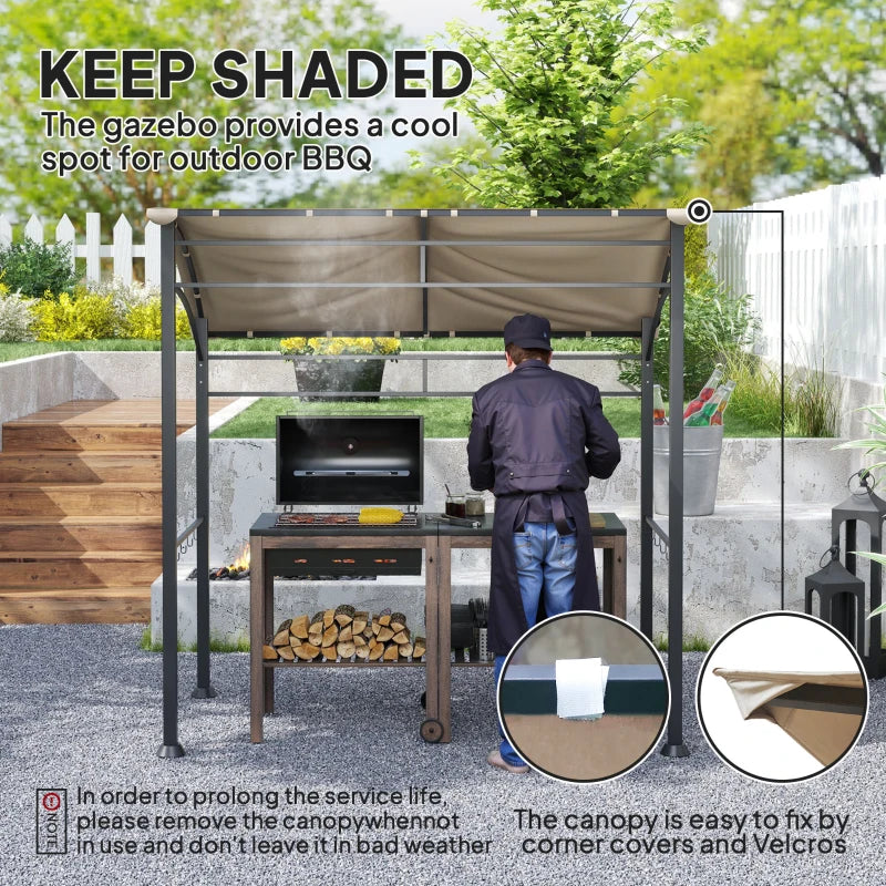 2.2m x 1.5 m Khaki BBQ Grill Gazebo Tent - Outdoor Metal Frame Canopy with 10 Hooks for Garden Shade