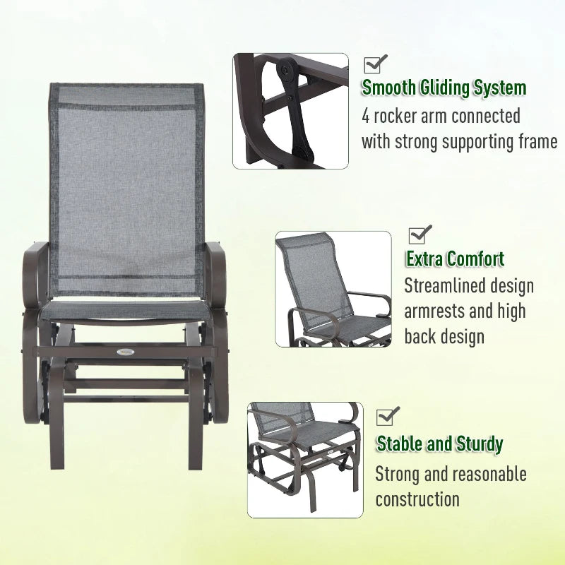 Grey & Brown Outdoor Gliding Rocking Chair - Sturdy Metal Frame