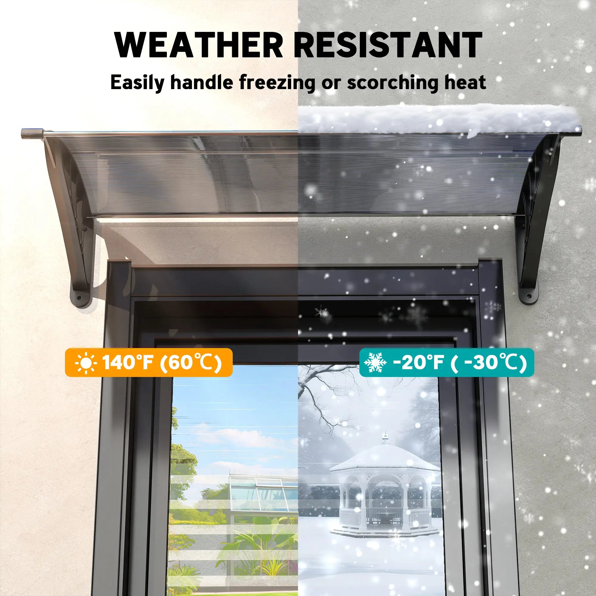 100 x 75cm Black Front/Back Door Canopy - Polycarbonate Rain Shelter - UV/Water/Rain Resistant